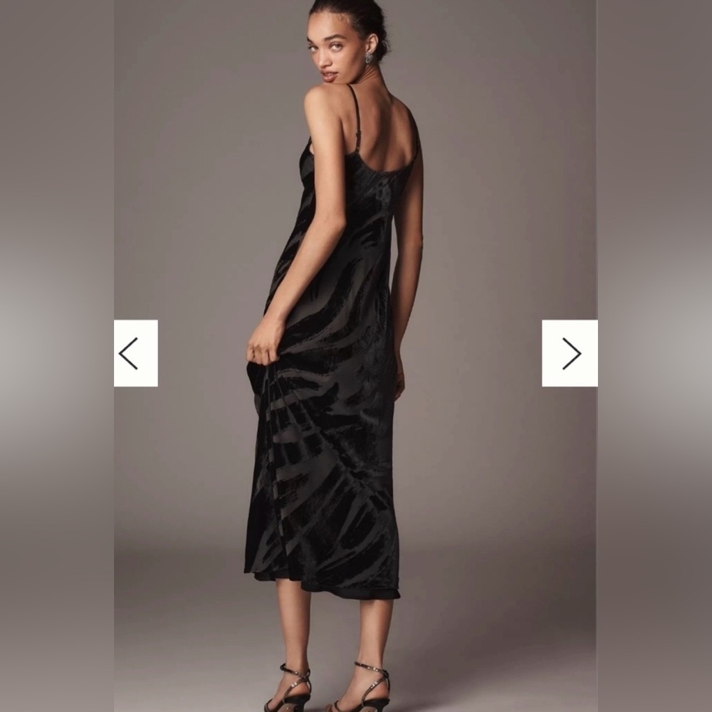 NWOT Anthropologie Black Slip Dress - Cowl Neck - Velvet Zebra Print - Picture 4 of 10